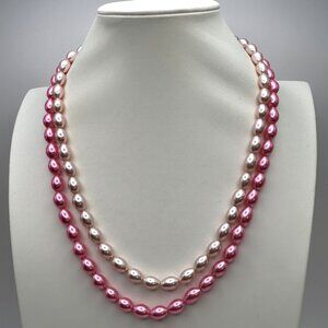Vintage Double Strand Pink Glass Pearl Necklace Mid Century JAPAN Pastel
